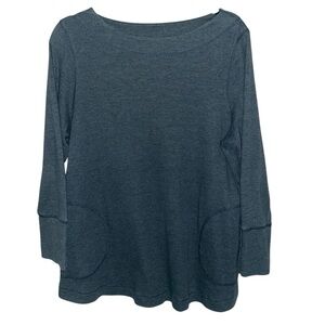 J JILL Top Womens Sz 1X Green Pockets Stretch Thermal Long Sleeve Comfy Casual